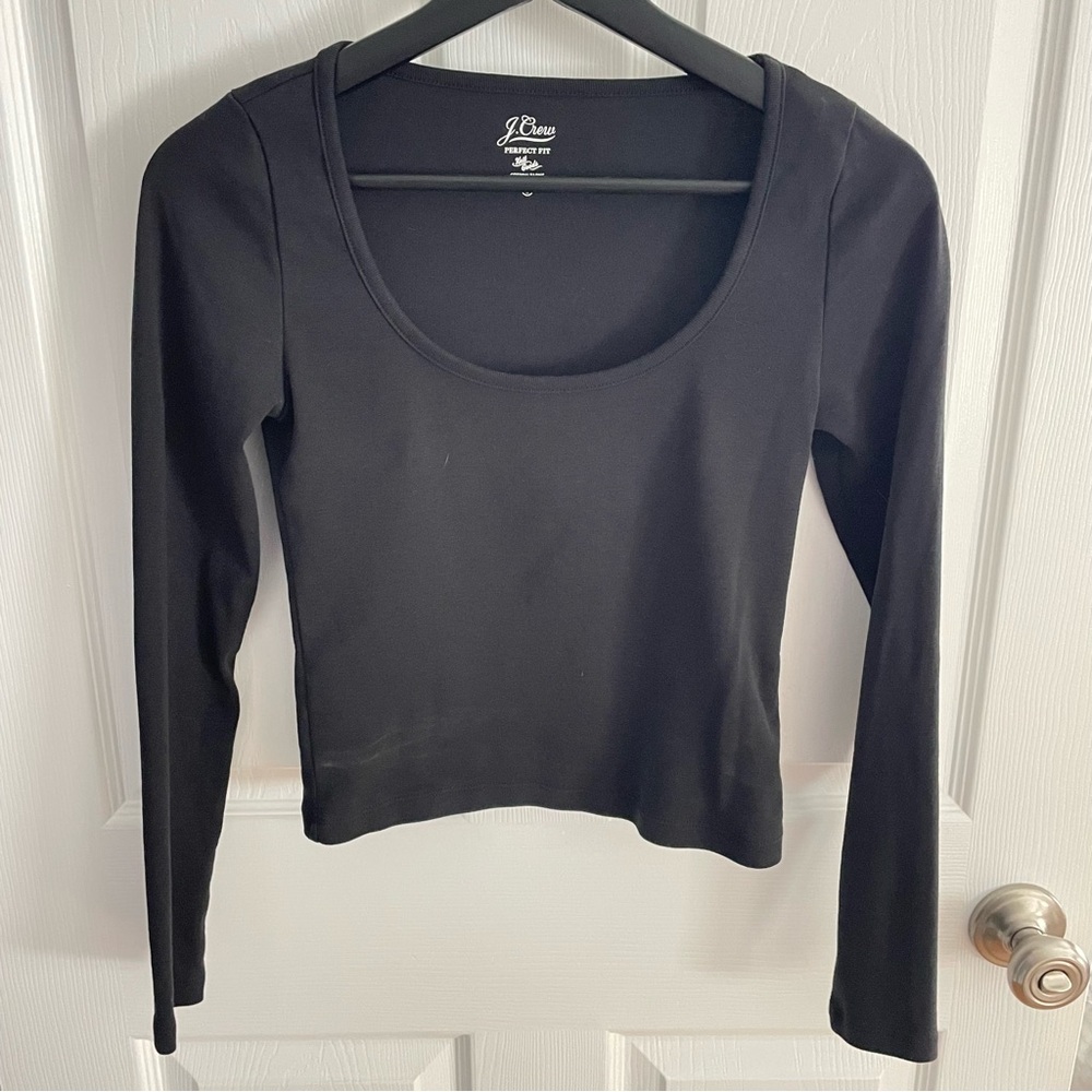 J. Crew Women's Classic Black Long Sleeve Cropped Tee Small